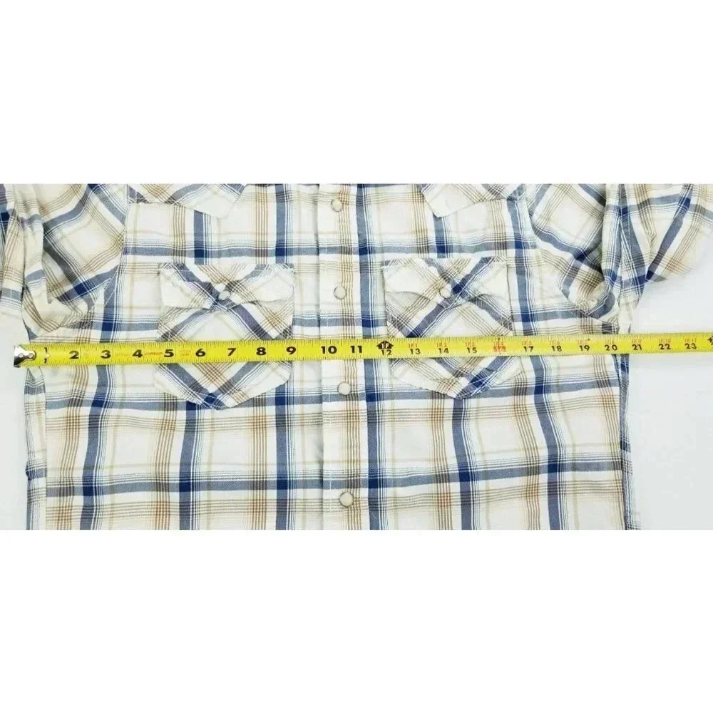 Ruehl No. 925 Size Medium Men's Vanilla Tan Gray Plaid Western Pearl Snap Shirt - Picture 3 of 10